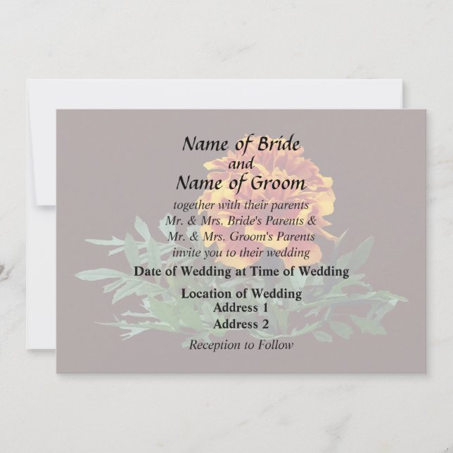 One Orange Marigold with Yellow Tips Invitation (Front)