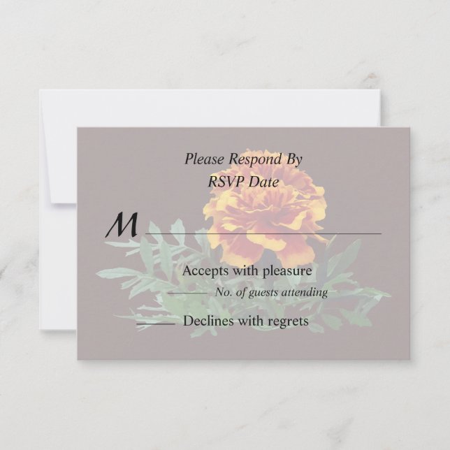 One Orange Marigold with Yellow Tips RSVP Card (Front)