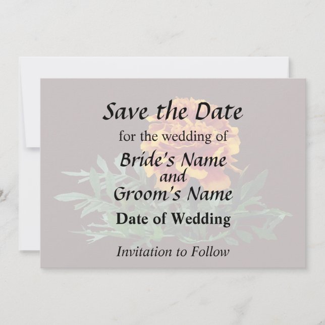 One Orange Marigold with Yellow Tips Save The Date (Front)