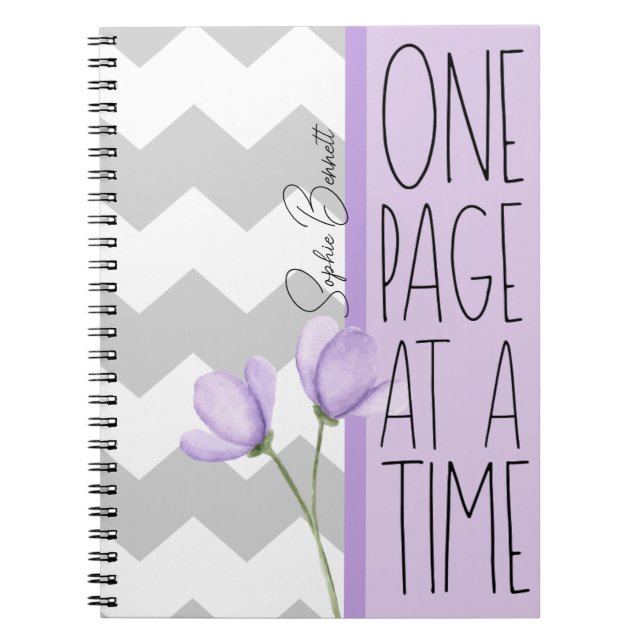 One Page at a Time – Motivational Lavender Floral Notebook (Front)