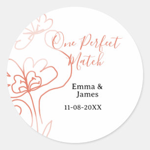 One Perfect match terracotta wedding couple name f Classic Round Sticker