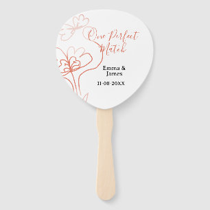 One Perfect match terracotta wedding couple name f Hand Fan