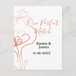 One Perfect match terracotta wedding couple name f Postcard