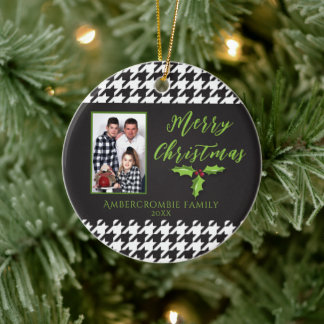 One Photo Black and White Houndstooth Ceramic Ornament
