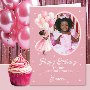 One Photo Black Princess With Balloons Birthday  Card