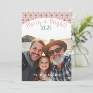 One Photo Christmas Family Cuie Pink Holiday Card