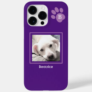 One Photo Cute Dog Paw Purple Single Initial Name Case-Mate iPhone 14 Pro Max Case