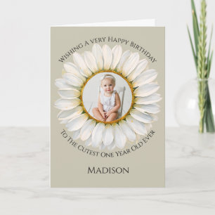 One Photo Daisy One Year Old Birthday Card