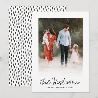 One Photo Elegant Black Script Calligraphy Flat Holiday Card