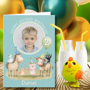 One Photo Farm Animals Second Birthday Card