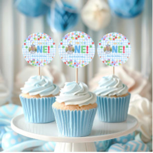  One Photo First Birthday  Cupcake Topper Classic Round Sticker