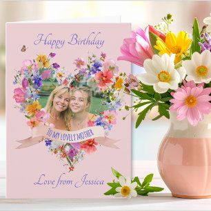One Photo Floral Birthday Card