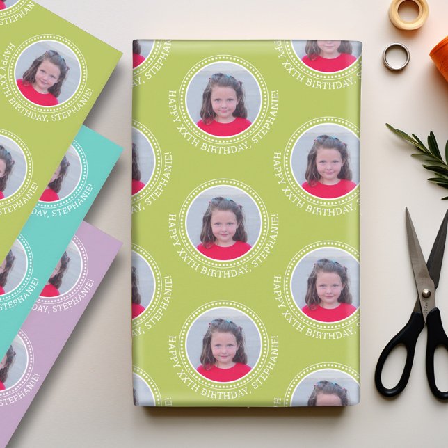 One Photo Happy Birthday Greeting - Multi colour Wrapping Paper Sheet (personalized wrapping sheets)