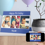 ONE Photo Letters Blue Boys 1st Birthday Card<br><div class="desc">1st birthday card personalised for a little boy with 3 of your favourite photos in the shape of the word ONE. The photo template is set up for you to add your pictures which are displayed in portrait format, using 1 photo for each letter. You can also customise the front...</div>