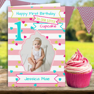 One Photo Little Cupcake First Birthday Card