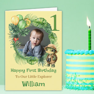 One Photo Little Explorer 1st Birthday Card