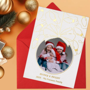 One Photo Merry And Bright Christmas Foil Holiday Card