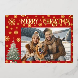 One Photo Merry Christmas Family Gold Foil Holiday Card