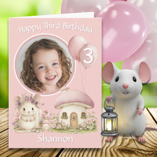 One Photo, Mouse Third Birthday Card (Creator Uploaded)