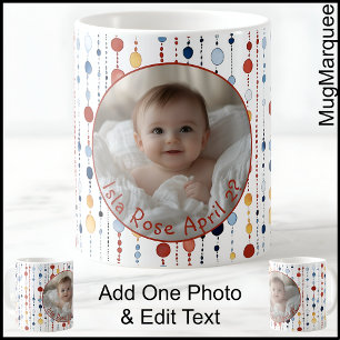 One Photo, Name, Date Colourful Fun Modern Dot C55 Coffee Mug