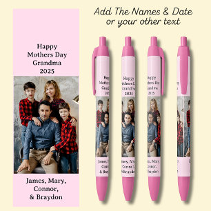One Photo, Name Date, your Text on soft pink, Pink Black Ink Pen