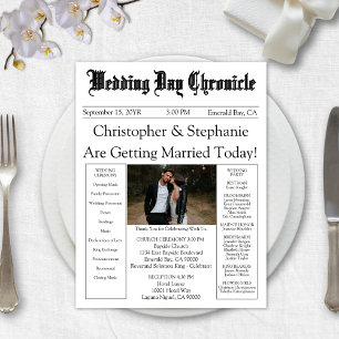 One Photo Newspaper QR Code White Wedding Program