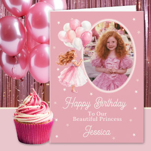One Photo Redhead Princess And Balloons Birthday  Card