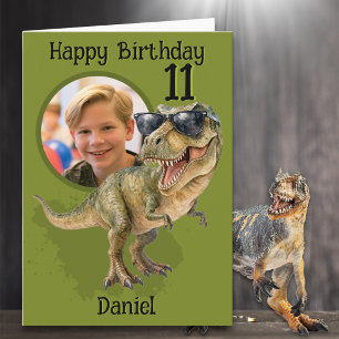 One Photo T-Rex Dinosaur 11th Birthday Card