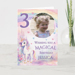 One Photo Unicorn 3rd Birthday Card