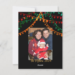 One Photo Unique Colourful Christmas Lights Merry Holiday Card