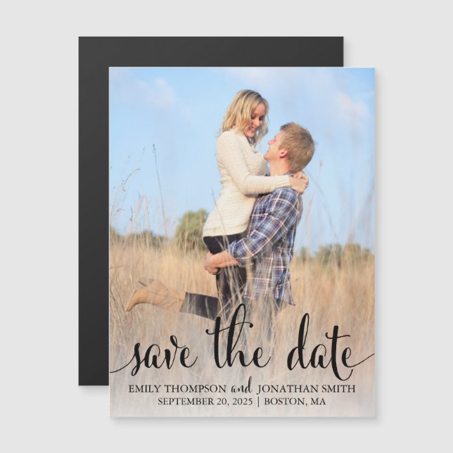 One Photo Wedding Save The Date Magnets in Black (Front/Back)
