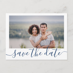 One Picture Wedding Save Date Postcard Navy