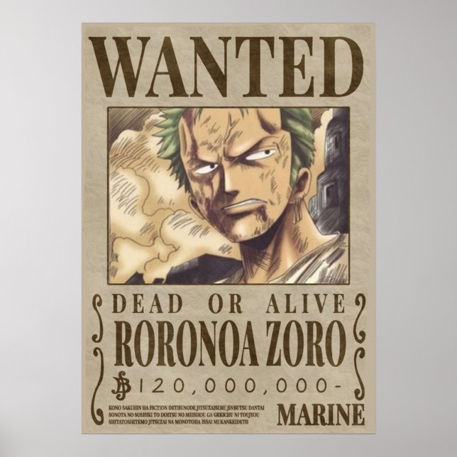 One piece  Zoro 2nd wanted Poster (Front)