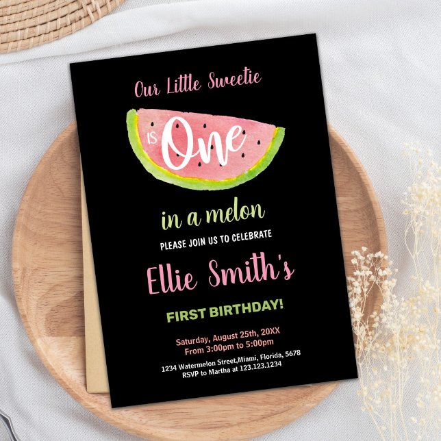 One Pink Green Watermelon Birthday Invitations (One Pink Green Watermelon Birthday Invitations)