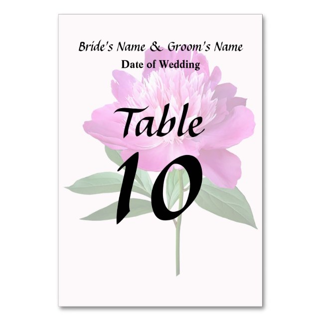 One Pink Peony Wedding Products Table Number (Front)
