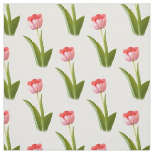 One Pink Tulip - Geometric Floral Pattern Fabric
