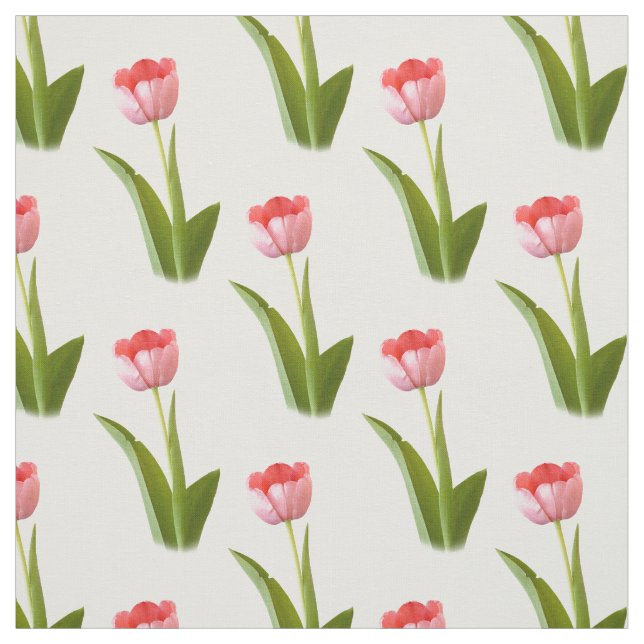 One Pink Tulip - Geometric Floral Pattern Fabric (Swatch)