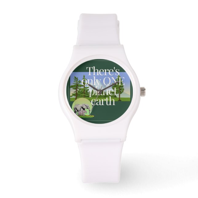 One Planet Earth- Sporty White Silicon Wrist Watch (Front)
