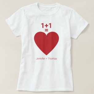 One Plus One Equals Love, Red Heart, Custom Name T-Shirt