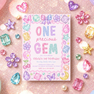 One Precious Gem Whimsical Jewel 1st Birthday  Invitation