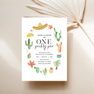 One Prickly Pair Twin 1st Birthday Invitation