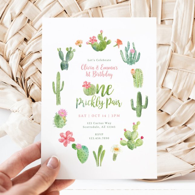 One Prickly Pair Twin 1st Birthday Invitation (One Prickly Pair Twin 1st Birthday Invitation)
