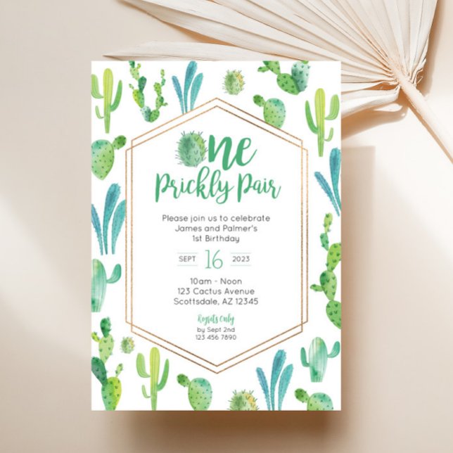 One Prickly Pair Twin Boys Birthday Invitation (Prickly Pair Twin Birthday)