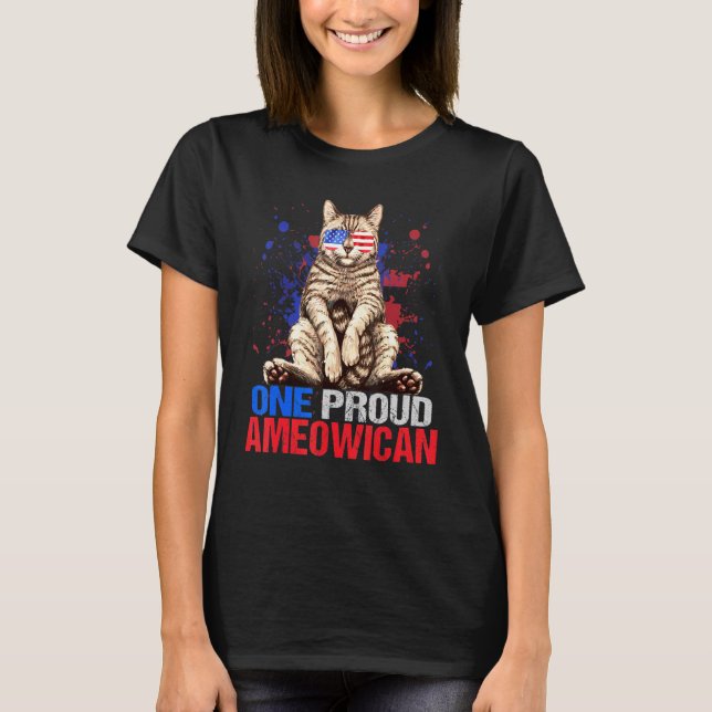 One Proud Ameowican Usa Cat With American Flag Sun T-Shirt (Front)