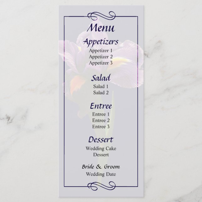 One Purple Iris Wedding Menu (Front)