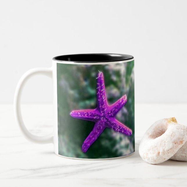 One Purple Starfish Two-Tone Coffee Mug (With Donut)