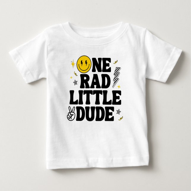 One Rad Little Dude Boy's Retro 1st Birthday  Baby T-Shirt (Front)