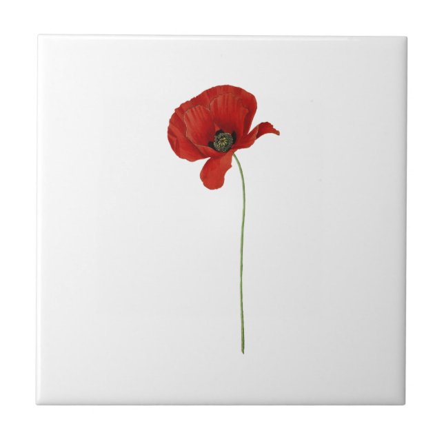 One Red Poppy Ceramic Tile (Front)
