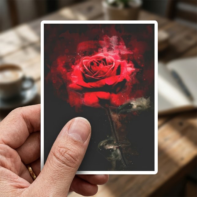 One Red Rose Watercolor on Black Background (One Red Rose Watercolor on Black Background. Sticker)
