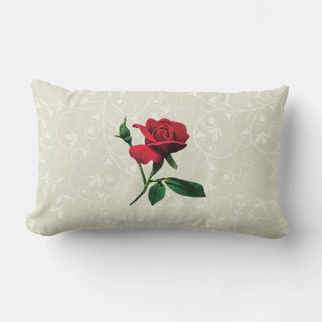 One Red Rosebud Lumbar Cushion (Front)
